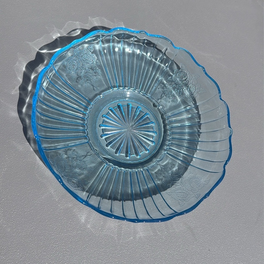 🎀VTG Anchor Hocking Iceblue Mayfair or Open Rose Depression Glass fruit compote